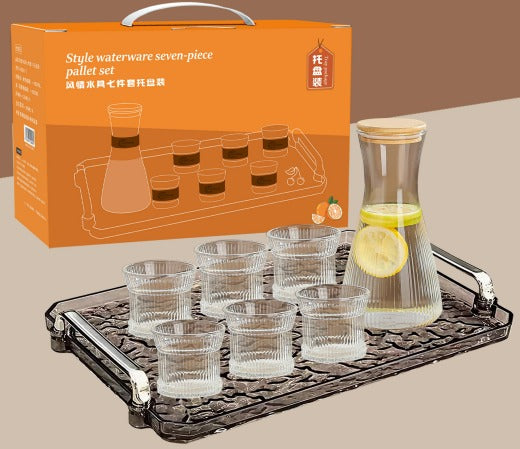 Juice Pitcher Set 1.6L with 6 Cups & Plastic Serving Tray