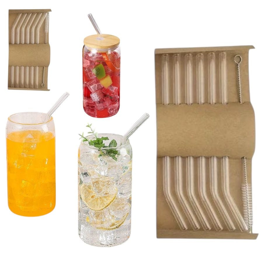 Reusable Glass Straw Set with Cleaning Brush