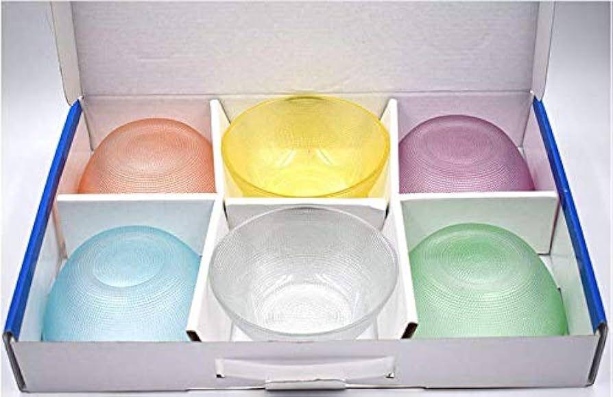 6-Piece Glass Mixing & Meal Prep Bowl Set – BPA Free Colored Lids (4.45")