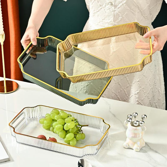 Nordic Luxury Tray with Gold Rim – Multi-Color Decorative Serving Tray