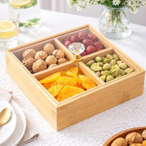Bamboo Serving Tray with Protective Lid – 4 Compartments