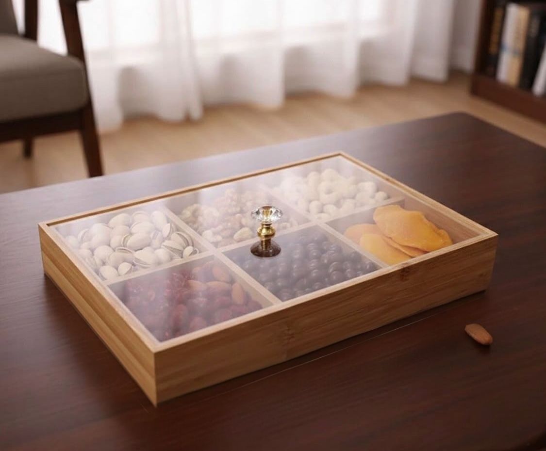 6-Section Divided Serving Plate – Elegant Multi-Compartment Platter