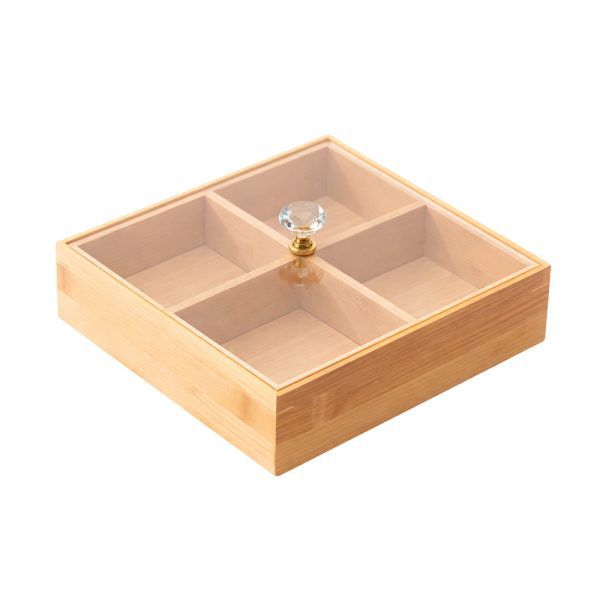 Bamboo Serving Tray with Protective Lid – 4 Compartments
