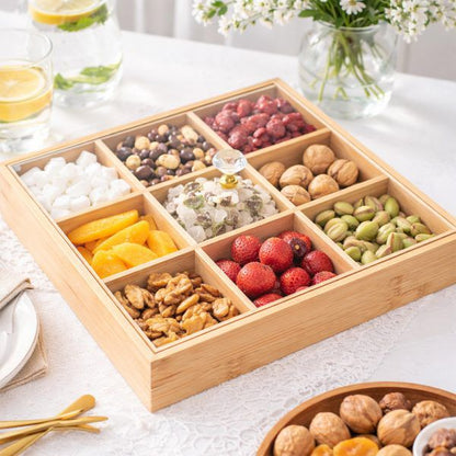 Bamboo Serving Tray with Protective Lid – 9 Compartment