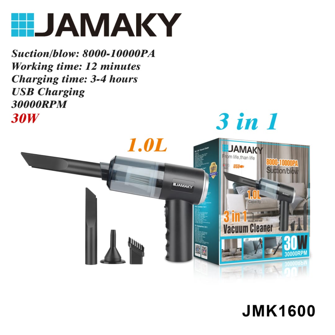 Jamaki Cordless Mini Vacuum & Blower – 1L Rechargeable Handheld