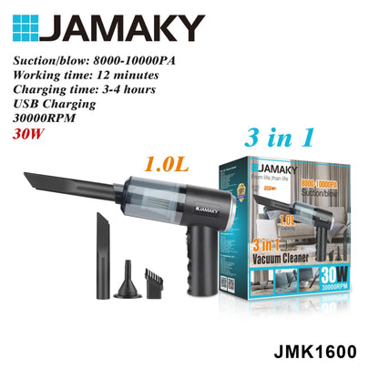 Jamaki Cordless Mini Vacuum & Blower – 1L Rechargeable Handheld