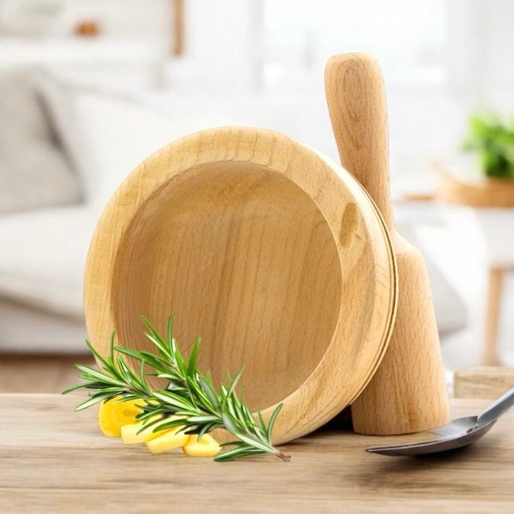 Heavy Wooden Garlic Mortar and Pestle Set
