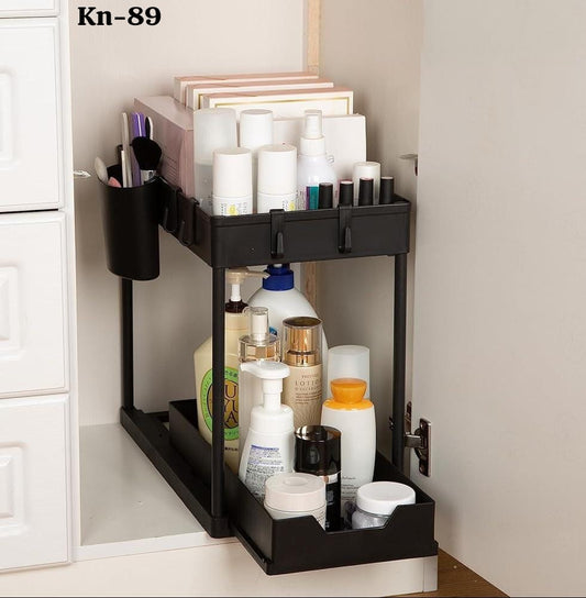 2-Tier Under-Sink Pull-Out Storage Rack – Black