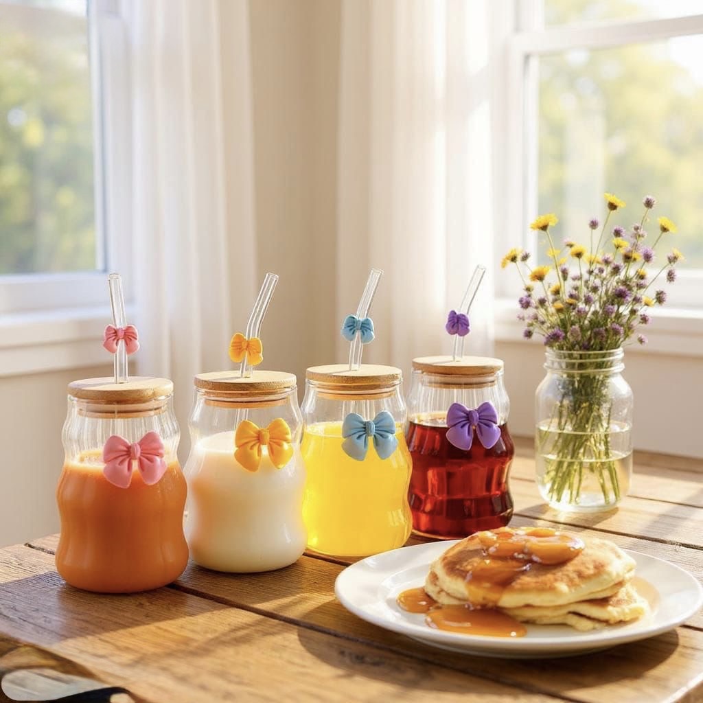 Elegant Grooved Glass Mug with Lid and Straw – 540ml