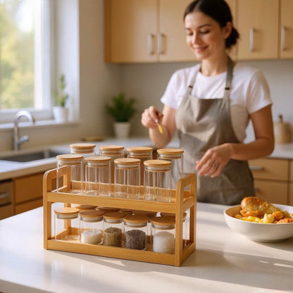 16-Piece Wooden Spice Jar Set – Heavy & Modern Design