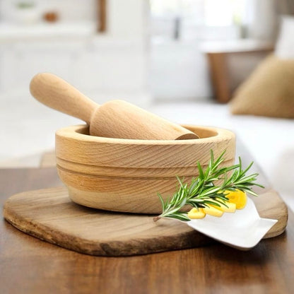 Heavy Wooden Garlic Mortar and Pestle Set