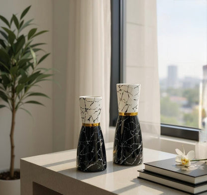 Large Luxury Marble-Effect Ceramic Vase with Gold Rim