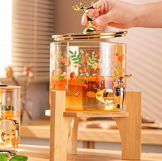 Elegant Large Glass Thermos with Wooden Base and Decorative Lid – 3.6L