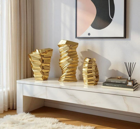 Elegant Textured Gold Ceramic Vase