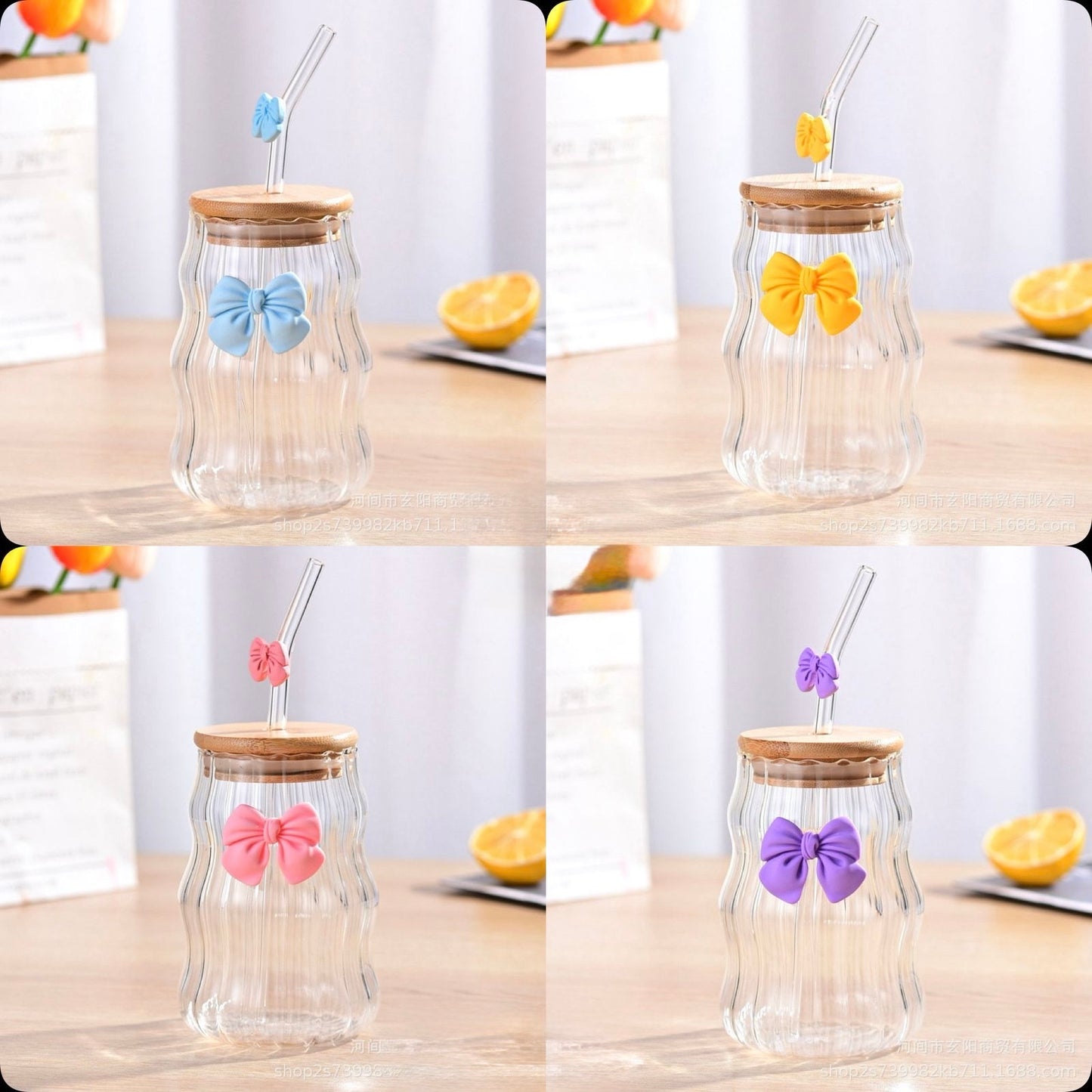 Elegant Grooved Glass Mug with Lid and Straw – 540ml