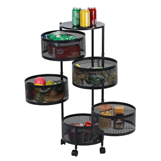 5-Tier Rotating Mesh Storage Basket with 360° Rolling Wheels