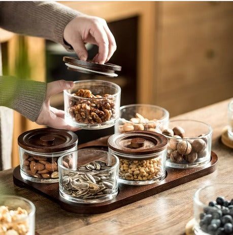 Wooden Serving Tray with Airtight Lid & Glass Cups