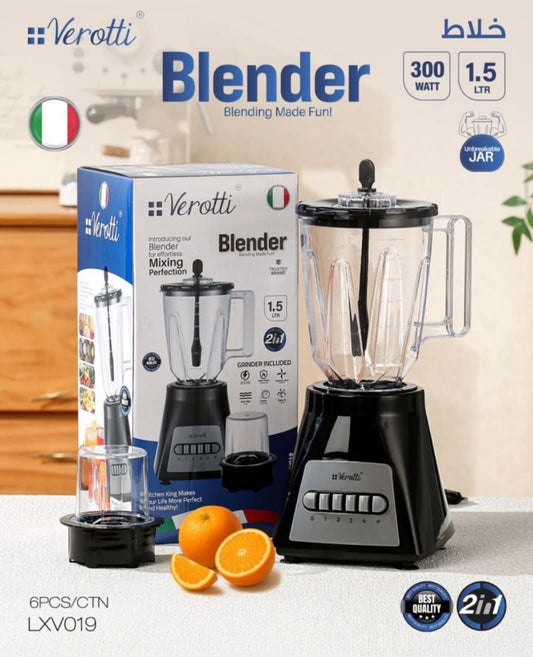 2-in-1 Blender with Grinder – 1.5L Unbreakable Jar – 300W