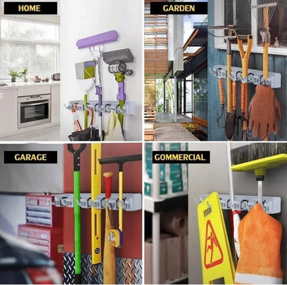 Wall-Mounted Broom & Mop Organizer Rack with 4 Slots