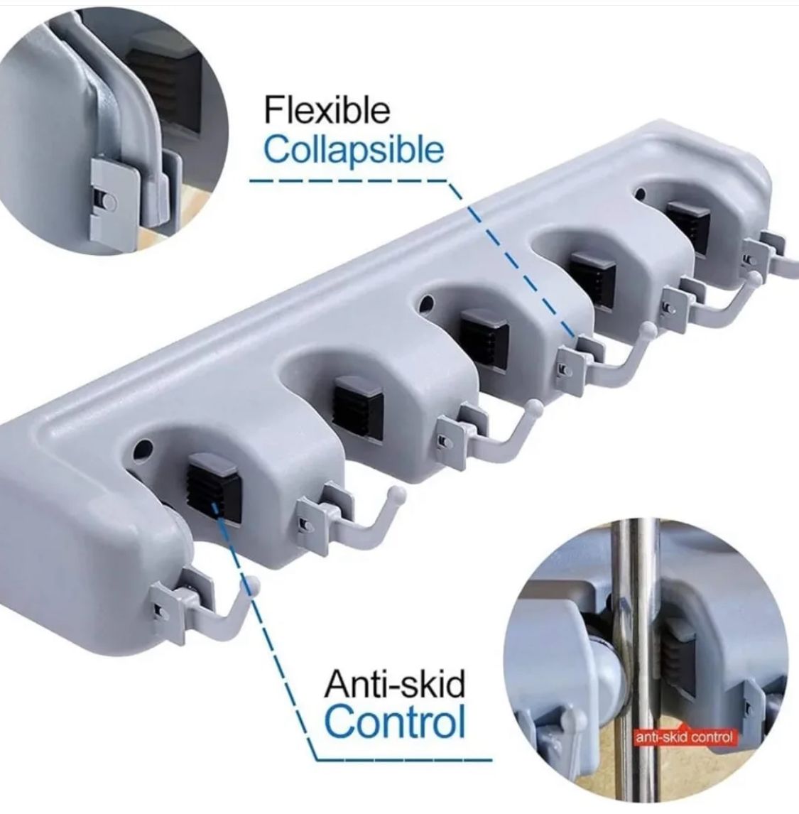 Wall-Mounted Broom & Mop Organizer Rack with 4 Slots