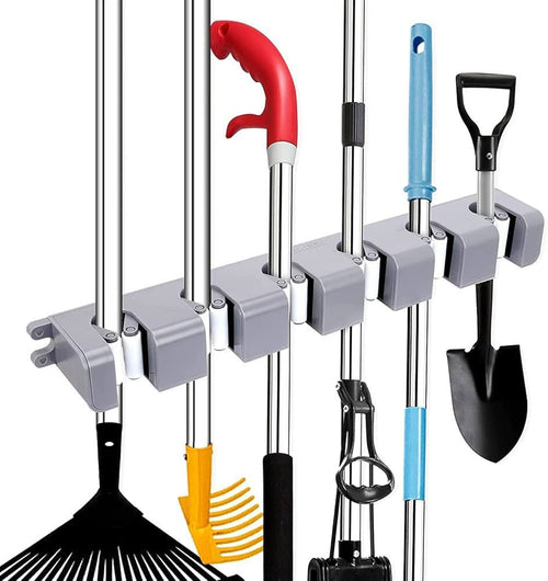 Wall-Mounted Broom & Mop Organizer Rack with 4 Slots
